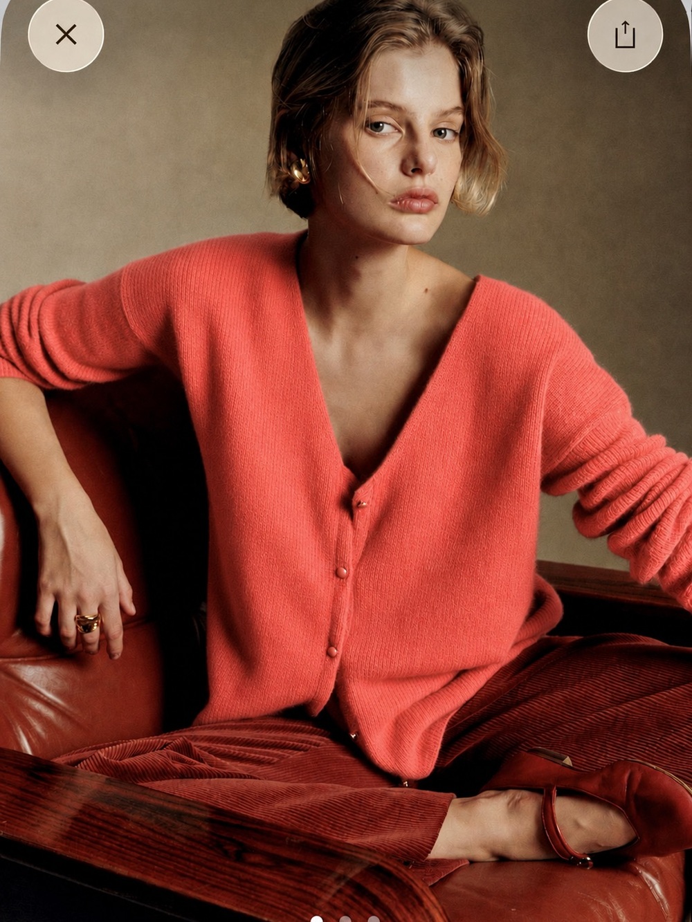 Sezane Barry V-Neck Button Front Women's Sweater Cardigan - Coral